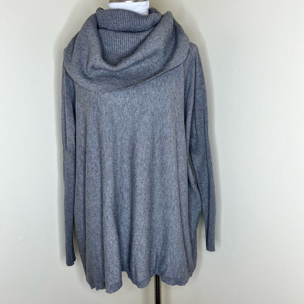 Dreamers by Debut Cowl Neck Sweater M/L Gray Relaxed Ribbed Knit Drop Shoulder